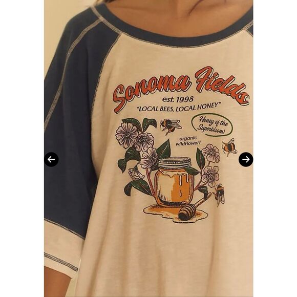 Anthropologie Sonoma County Graphic Raglan Sleep Tee Blue Cream MP NEW - Picture 6 of 7
